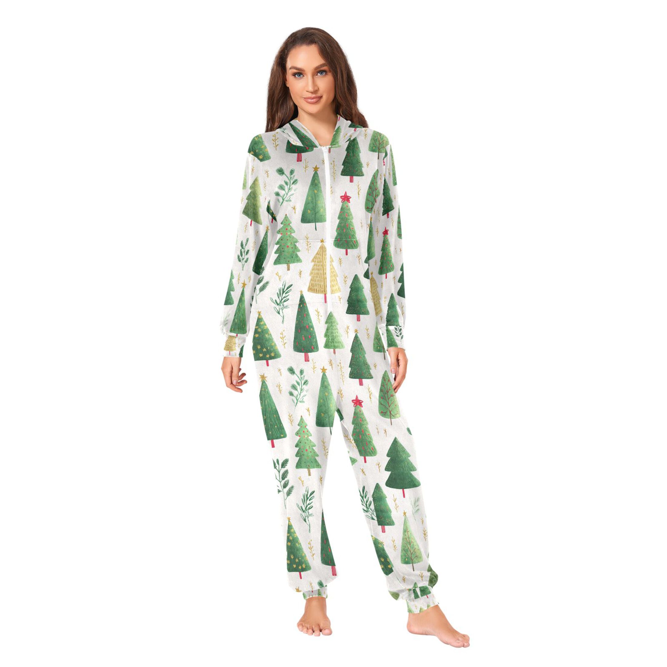 Adult Christmas Onesie Christmas Tree Ideas Adult Zipper One-Piece Pajamas Unisex Pajamas with Pockets