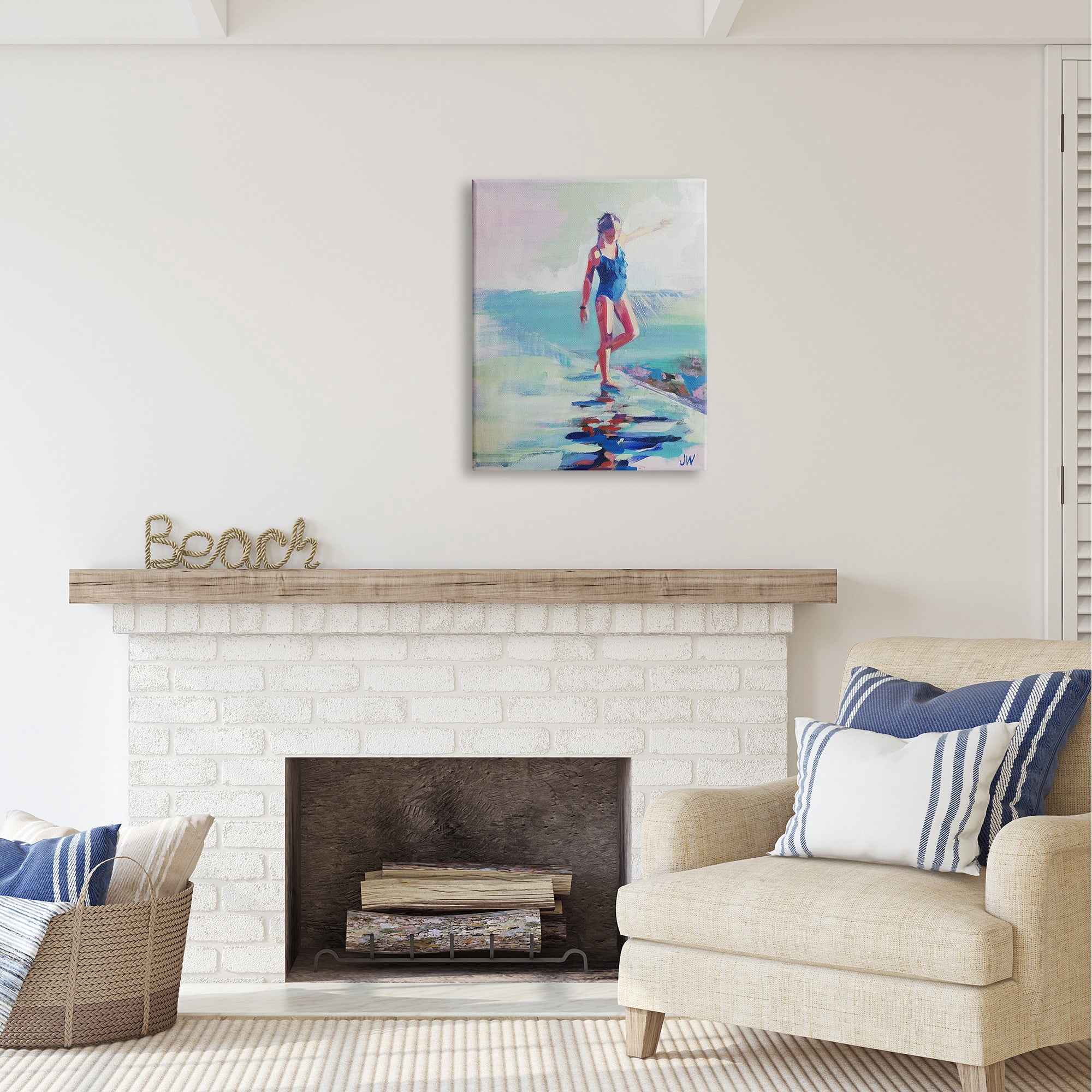 Stupell Industries Girl on Beach Abstraction Abstract Painting Gallery Wrapped Canvas Art Print Wall Art, 24 x 30