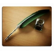 Quill pen and ink well resting on a desk concept for correspondence writer Mouse pads Gaming Mouse Pad 9.84x7.87 inches