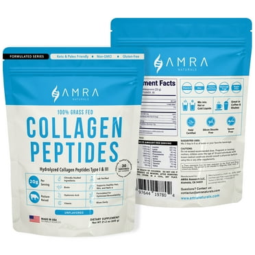AMRA Hydrolyzed Collagen Peptides Powder, Unflavored, Grass-Fed, Halal