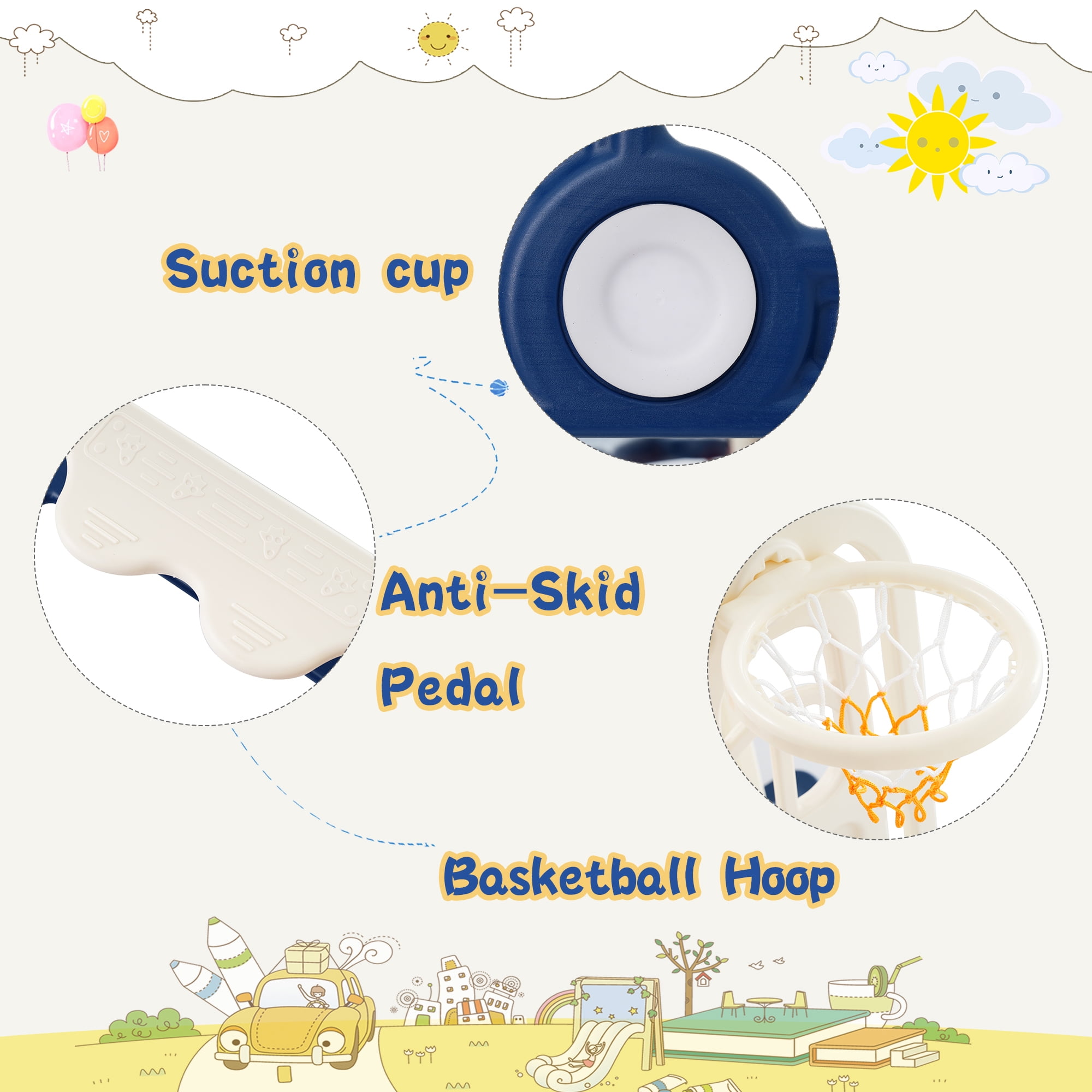 Toddler Slide and Swing Set 3 in 1,Kids Playground Climber Slide Playset with Basketball Hoop,Alphabet Themed Slide, Freestanding Combination for Babies