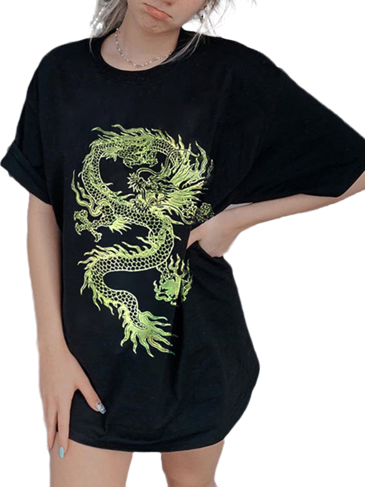 ligning arv baseball Liacowi Women Short Sleeve T-shirt Traditional Chinese Dragon Print Loose  Top - Walmart.com