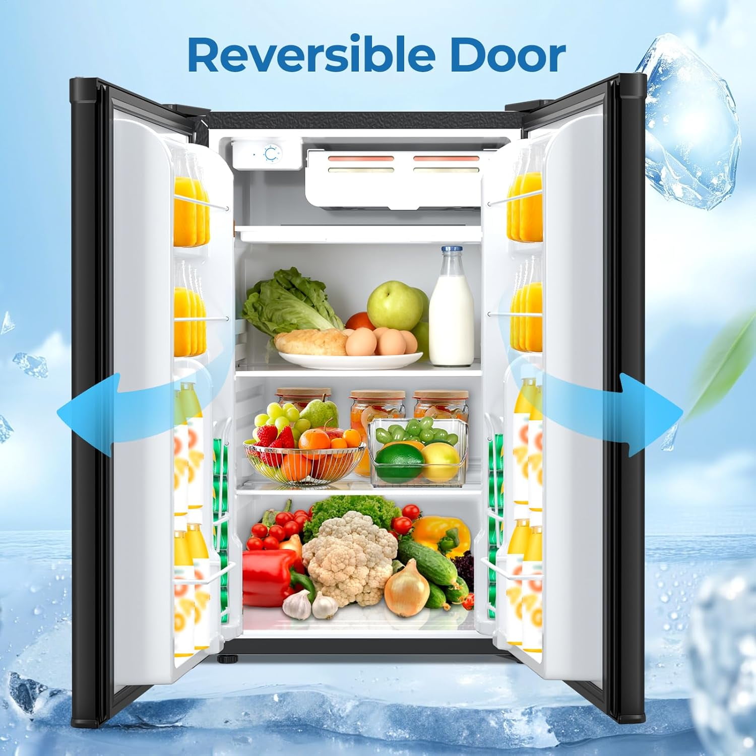 WAA 4.5 Cu.Ft Mini Fridge with Freezer Reversible Door,Adjustable Thermostat for Small Spaces (Black)