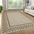 thumbnail image 2 of IdealHouse 9'x12' Washable Kitchen Runner Rug, Non-Slip, Soft Modern Low Pile Checkered Hallway Rug for Bedside, Bathroom, Living Room, Taupe, 2 of 9