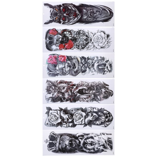 Pegatinas de tatuaje temporal para brazo, 6 hojas de pegatinas de tatuaje temporal para brazo completo Pegatinas de tatuaje de máxima eficiencia