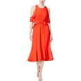 thumbnail image 1 of maison Jules Vestido a media pierna con volantes y hombros descubiertos para mujer, rojo, mediano, 1 of 1