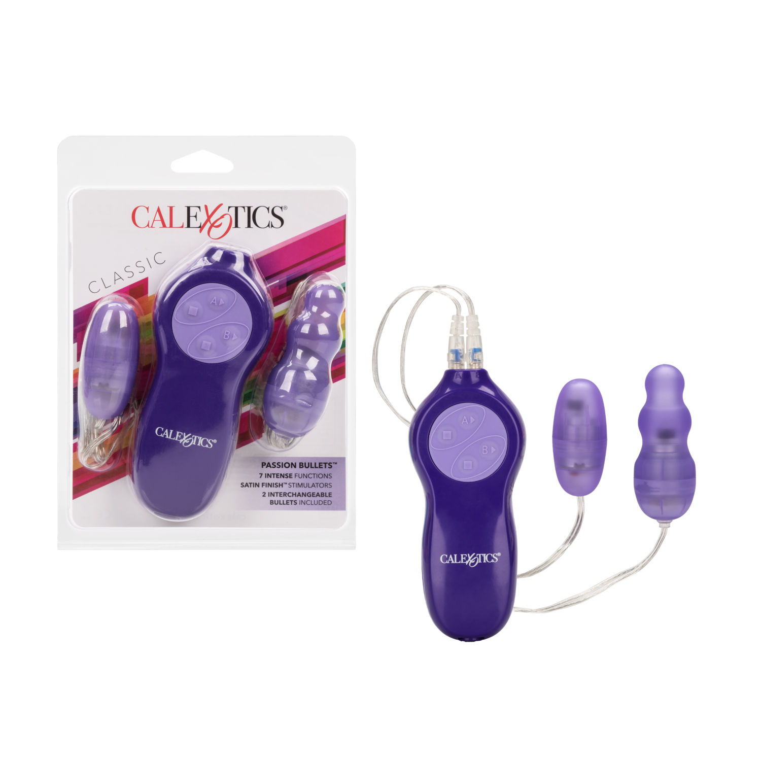 CalExotics Passion 7-Function Satin Finish Interchangeable Bullet & Multi Probe Vibrator - Purple