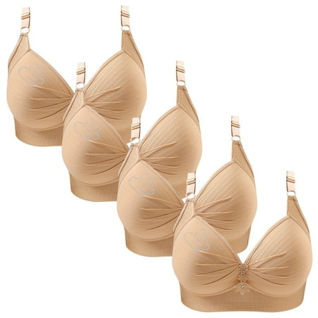 Clearance TOUMENY Bras for Women Nude Bra 4PC Woman s Printing Gathered Together Large Size Daily Bra Underwear No Rims