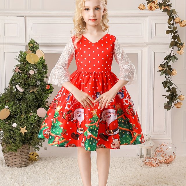 Vestido De Estilo Navideño Para Niñas, Vestido De Línea A Con Patrón De Dibujos Animados, Disfraz De Personaje De Cuento De Hadas Para Cosplay, Ropa Para Niños Para Fiestas De Halloween, Promociones D
