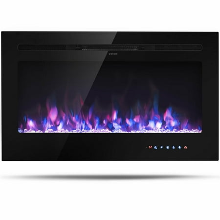 

Gymax 36 Electric Fireplace Recessed and Wall Mounted 750W/1500W W/ Multicolor Flame