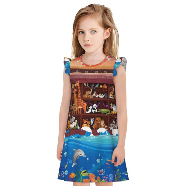 Balery Animals On Noah's Ark2 Camisón de princesa para niñas, pijama de algodón con mangas abullonadas, suave y bonito.-Medium