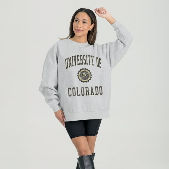 Women's Gameday Couture Steel Colorado Buffaloes Oversized Good Vibes Premium Fleece Drop Shoulder Pullover Sweatshirt