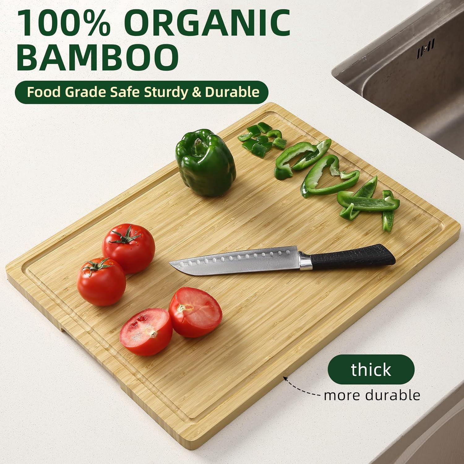 Twister.CK 20" x 15" Large Bamboo Cutting Board for Kitchen with Juice Groove and Handles, Chopping Board for Meat, Bamboo Stove Top Cover, Wood Charcuterie Board Serving Tray