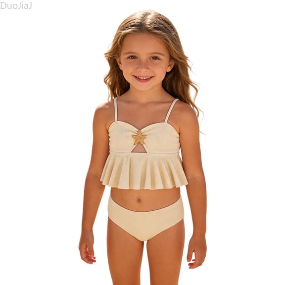 DuoJiaJ Girls Swimwear For Toddlers And Kids – Strappy Top With Solid Beach Dress Tankini Style Two Piece Swim Outfit For Girls Girls Bathing Suits Two Piece,3-4 Years