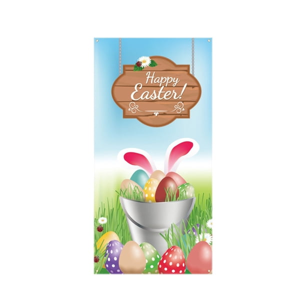 CaiYueKe Easter Door Cover Decoration Outdoor Party Decor Spring Holiday Door Curtain Bunny Rabbit Egg Festive Atmosphere Photography Backdrop Vertical Horizontal Hanging Decorations