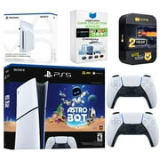 Sony PlayStation 5 Astro Bot Slim Digital Bundle with Disc Drive, Extra Controller, MightySkins Game Collection Services and 2 Year Extended Warranty - Glacier White