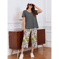 thumbnail image 3 of Chiclily Women's Lounge Set Short Sleeve Shirt and Wide Leg Capri Pants Sweatsuit with Pockets 2 Piece Pajamas Set, Size M, 3 of 9