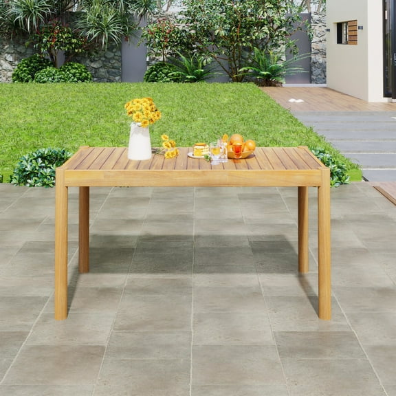 Orion Modern Outdoor Patio Dining Table, Acacia Wood, Light Teak