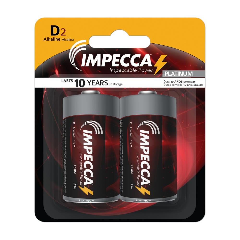 Impecca AE5IM2B Alkaline D LR202B Platinum Batteries Pack of 2