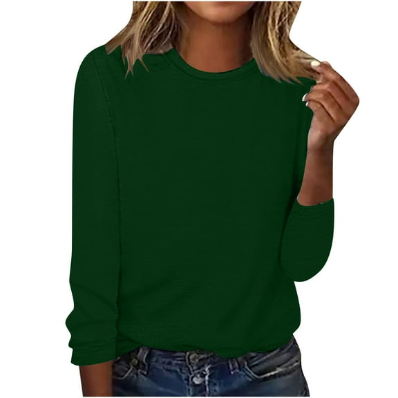 hoksml Women's Fashion Solid Colour Long Sleeves Tops Crew Neck Casual Tee Blouses Sweatshirt for Women