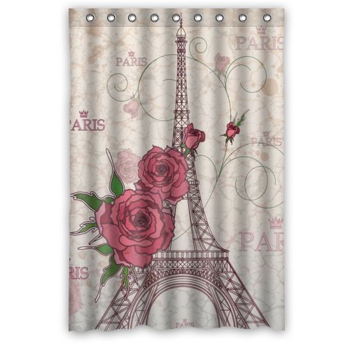 GreenDecor Paris Eiffel Tower Waterproof Shower Curtain Set with Hooks Bathroom Accessories Size