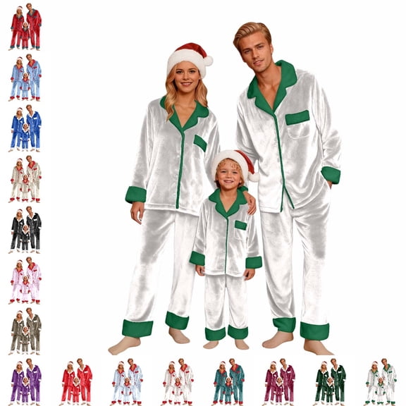 GPOECD Family Christmas Pajamas Family Matching Fleece Long Sleeve Cozy Holiday Pajamas for Family Of Three Four Festive Nightwear Outfit Pajama Sets Winter,02_Green,XXL