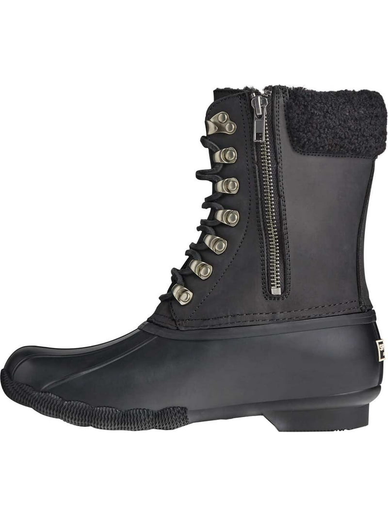 ★Sperry★Women's Saltwater Tall Cozy Boot★Black Sperry womens Saltwater Tall Leather Cozy Rain Boot, Black