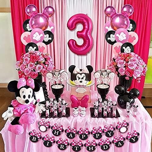 Minnie Party Decorations Supplies 3rd Minnie Mouse Birthday For 3 Year Old Girl With Minnie Balloons Cake Topper Number 3 Foil Balloon Walmart Com