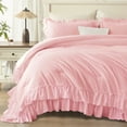 thumbnail image 5 of ANGENIA California King Pink Comforter Sets, 3 Pieces Cute Ruffle Bedding Comforter Sets, All Season Soft Lightweight Fluffy Beautiful Farmhouse Bed Set(104"x96" Comforter & 2 Pillowcases), 5 of 7