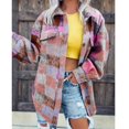 thumbnail image 3 of Chaqueta de lana a cuadros para mujer, chaquetas de manga larga con cuello vuelto, informales, a la moda, con bolsillos cubiertos, gris S, 3 of 5