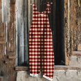 thumbnail image 2 of Lenpel Women's Jumpsuits Plus Size Sleeveless Spaghetti Strap Striped Plaid Straight Leg Rompers Causal Loose Overalls with Pockets, 2 of 5