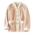thumbnail image 2 of YHAJDS Home Wear Sleep Set Solid Color Thickened V-Neck Warm Fleece Lined Cardigan Top for Women Fall And Winter, 2 of 3