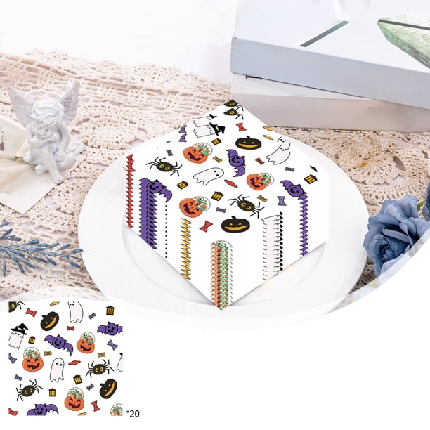 Set de suministros para fiesta de Halloween | Vajilla desechable de 16 piezas | Vasos, platos y servilletas de papel estampados | Diseño de fantasma y calabaza espeluznante para decorar fiestas
