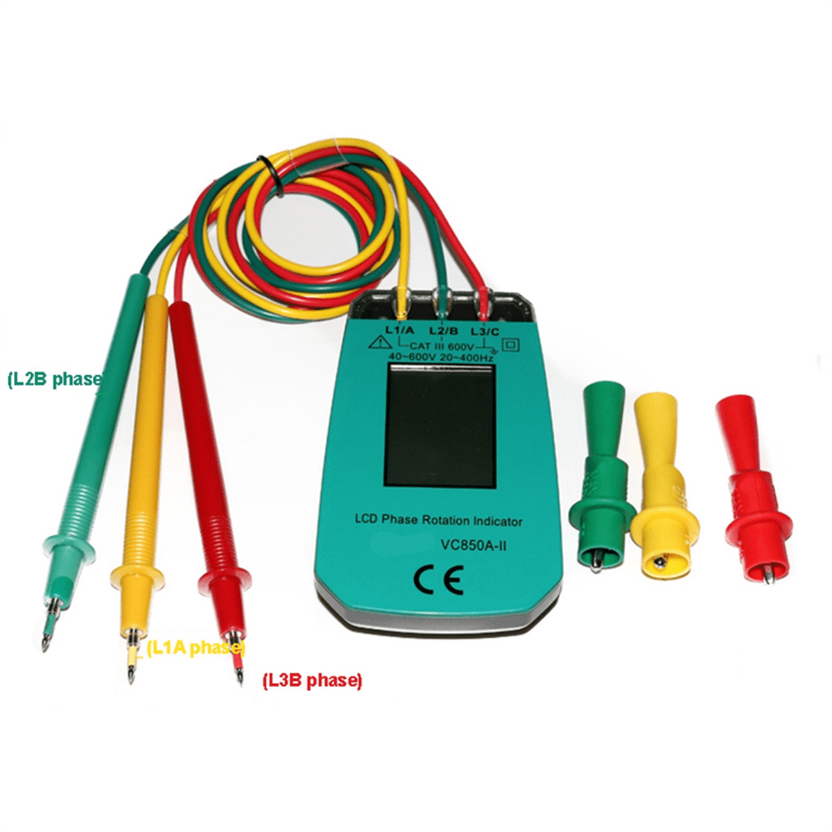 3 Phase Tester Digital Phase Indicator Detector LED Phase Sequence Meter Voltage Tester 40V-600V AC,1 x 3 Phase Tester,green