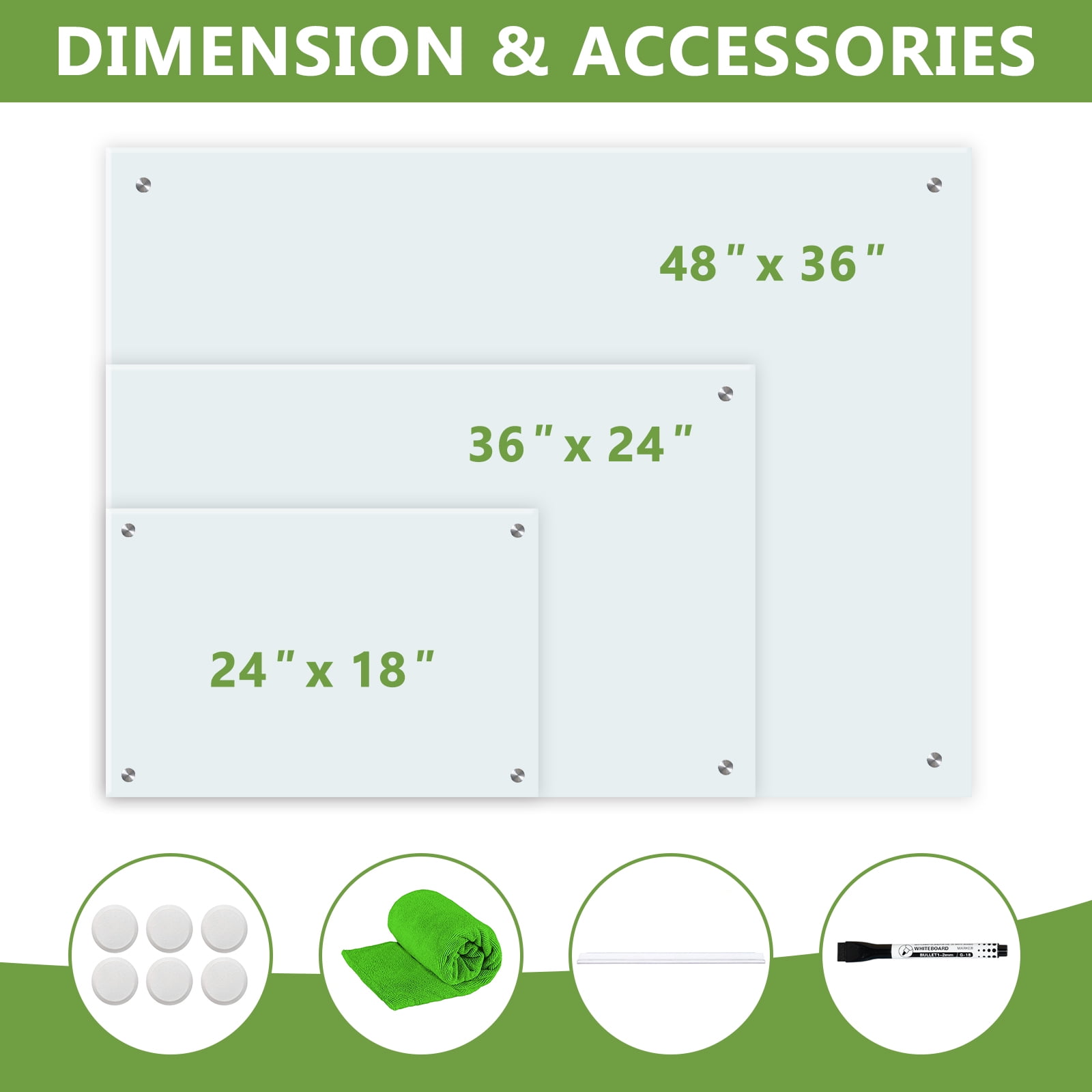 Magnetic Glass Dry Erase White Board 24"x18" Horizontal Frameless Mounting Frameless Glass White Board for Office, Home & Kitchen Infinity Frameless Mounting, White Surface