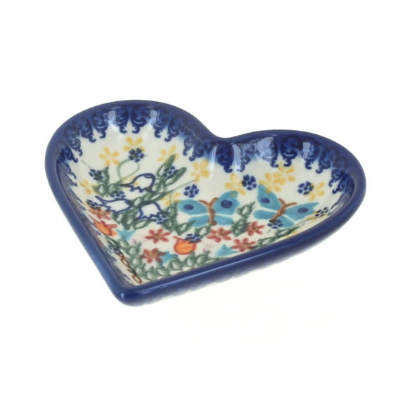 Blue Rose Polish Pottery Garden of Eden Heart Dish