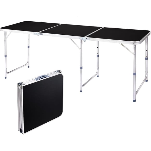 QueipA 6ft Portable Folding Camping Table, Outdoor Waterproof Adjustable Height Table, Aluminum Lightweight Suitcase Foldable Table for Picnic BBQ Beach Dining