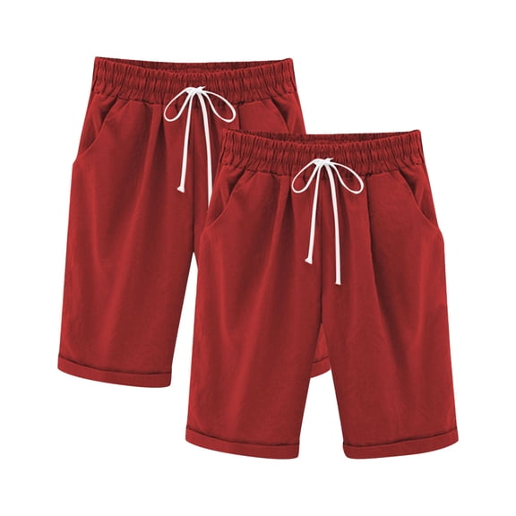ZACPNCV 2PC Shorts for Girls Summer Casual Knee Length Bermuda Shorts Kids High Waisted Drawstring Short Pants Teen Girls Clothes Red 11-12 Years