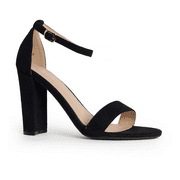 J.Adams Shirley - Women's High Heel Chunky Party Dress Shoes Ankle Strap Wedding Heeled Sandals - Black Suede - 6.5