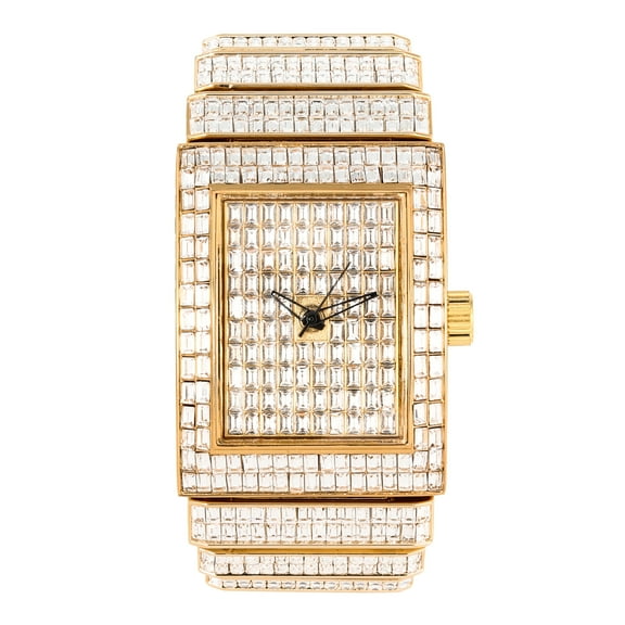 Men's Fully Iced Out Rectangle Watch, 40mm Case - Gold Baguette Dial