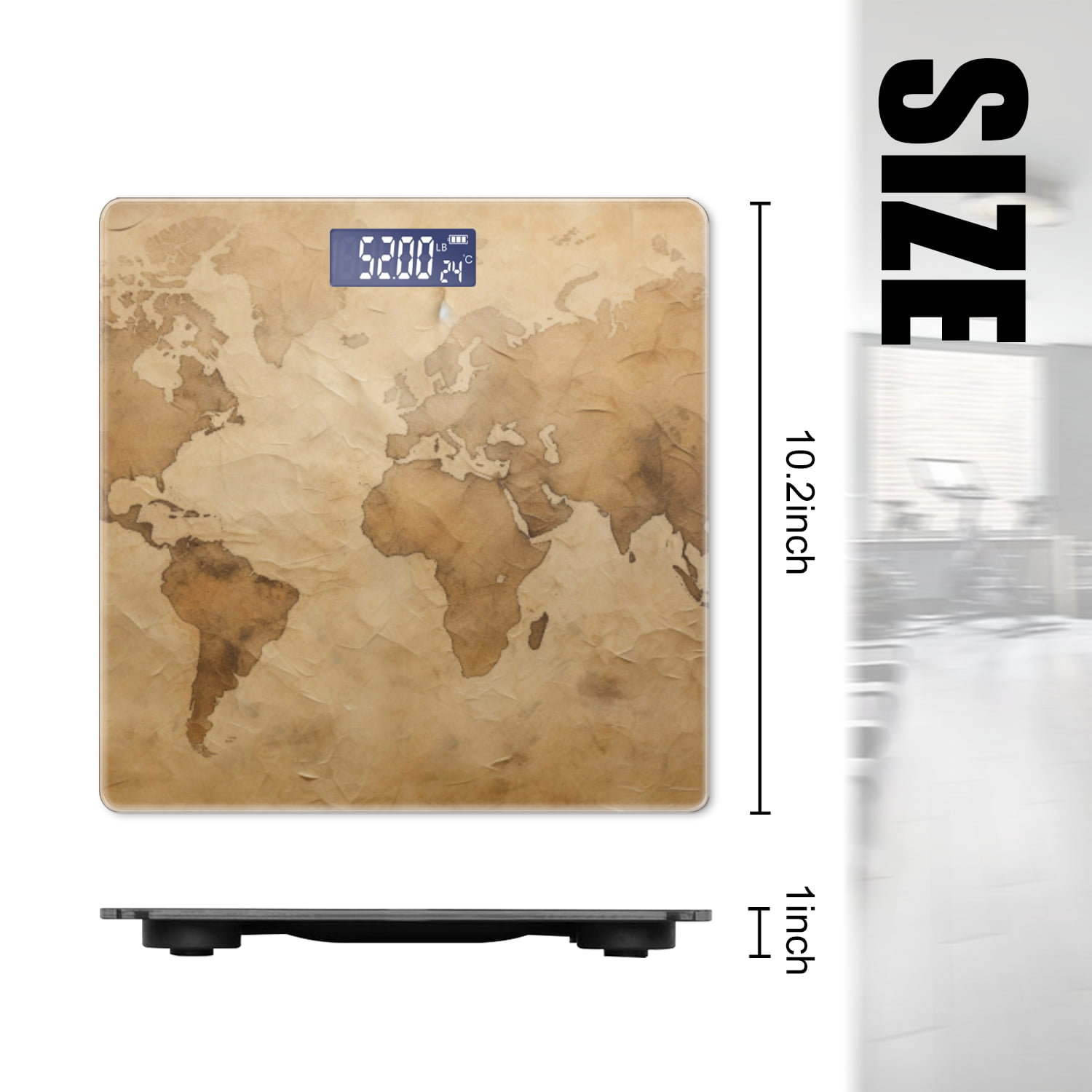 High Precision Body Weight Scale Smart Bathroom Scales with Large LCD Display(400lbs),Decorative for Bedroom-Vintage Paper Background With World Map