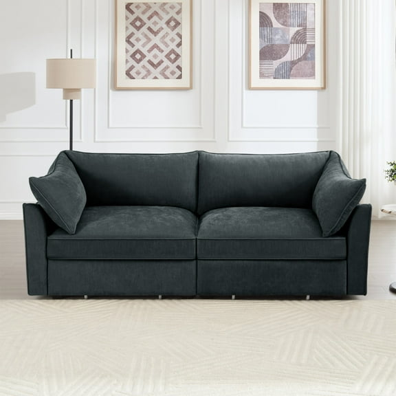 2 Seater Sectional Sofa with Storage - Gray Living Room Couch, Corduroy-like Chenille Fabric, Crescent Wraparound Design - Compact 2-Person Sofa for Small Spaces