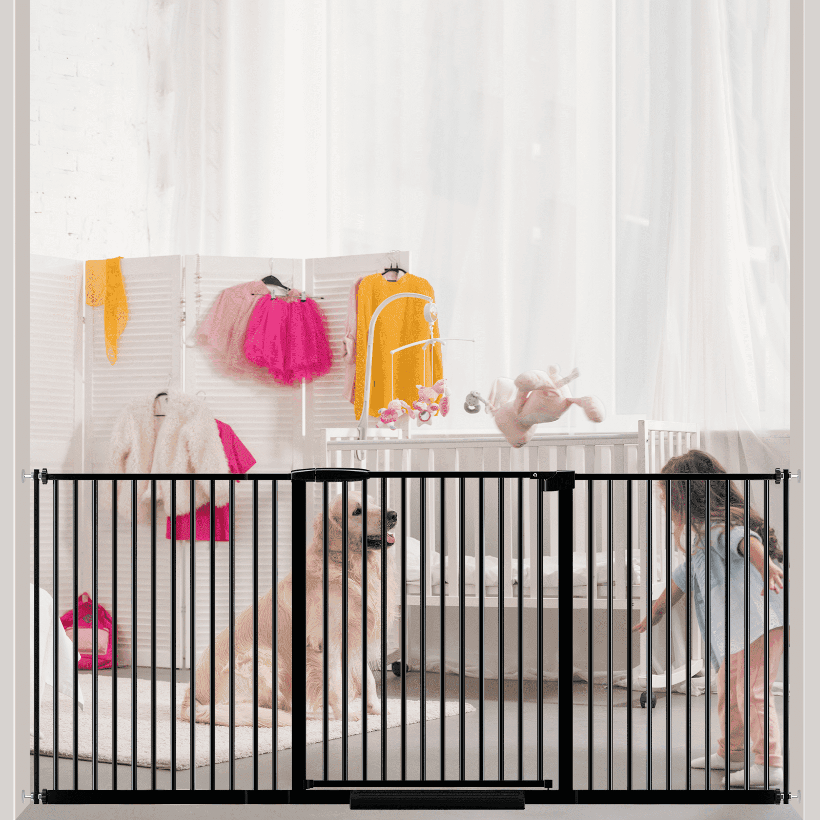 61.61-69.48" Extra Wide Baby gate,1.37"Ultra Narrow Spacing Gate,Dog Gate for Indoor,Pressure Mounted Baby Gate