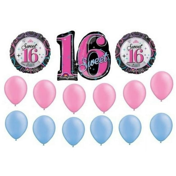 SWEET 16 16th Sixteen NEON Birthday PARTY 15 Mylar & Latex BALLOONS Bouquet Set
