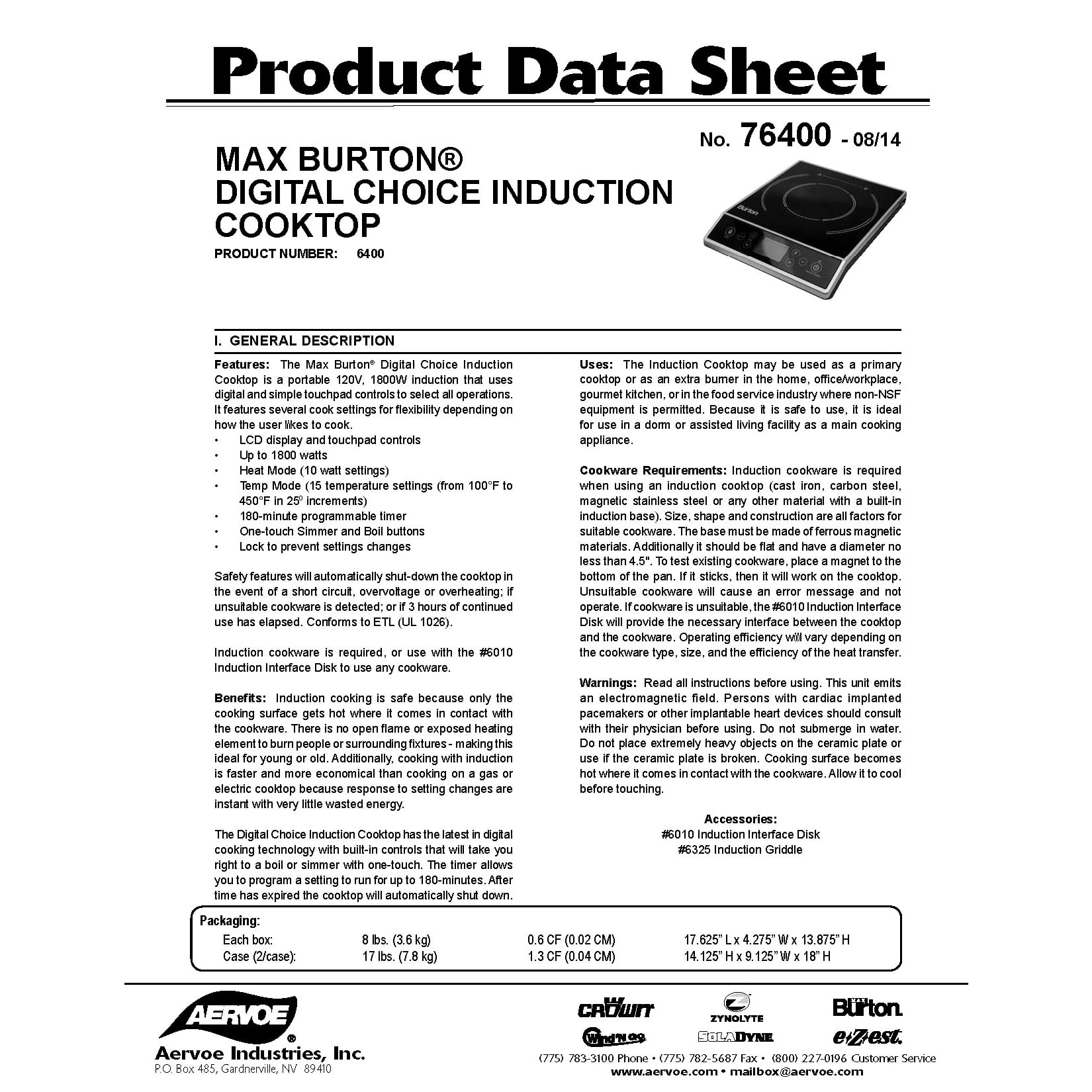 Max Burton 6400 Digital Choice Induction Cooktop With Lcd Display