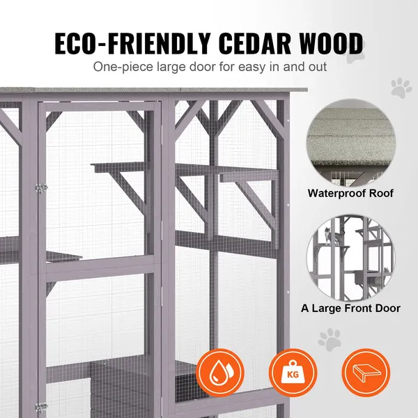 Outdoor Cat House 7 Tier Large Catio Enclosure with 5 Platforms 2 Resting Boxes and Large Front Door 71.2 x 34.6 x 66.5 Inches