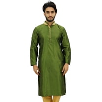 Atasi Classic Green Men's Dupion Kurta Pyjama Party Wear Designer Shirt-L
