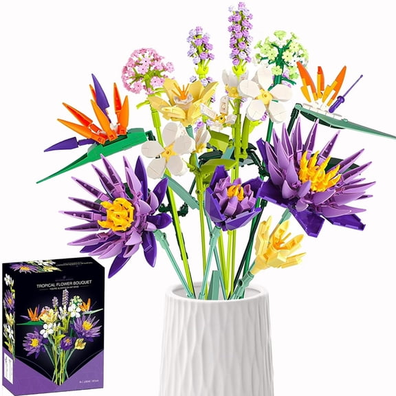 EMANNON Flower Bouquet Building Set - 13 Artificial Flowers Building Kit, 891pcs Building Blocks Toy for Kids and Adults