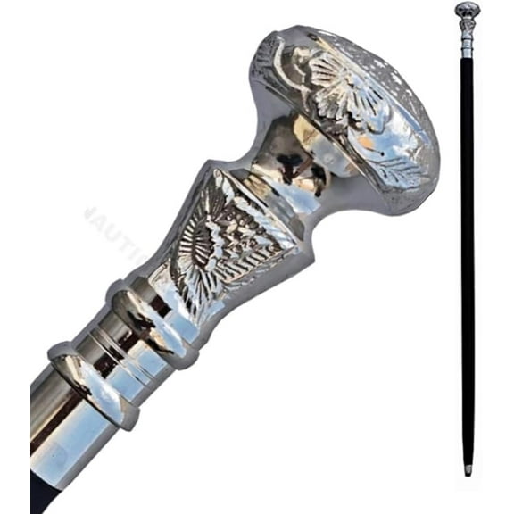 Wooden Walking Stick Cane Victorian Knob Wooden Cane Brass Handle Victorian Style Solid Vintage Head Walking Cane Handmade Walking Stick Brass 36" Men and Women