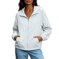 thumbnail image 2 of MORESEC Women's Plus Size Summer Fall Windbreaker Jackets Solid Casual Loose Thin Outerwear Lightweight Travel Beach Tops, White 2XL, 2 of 9